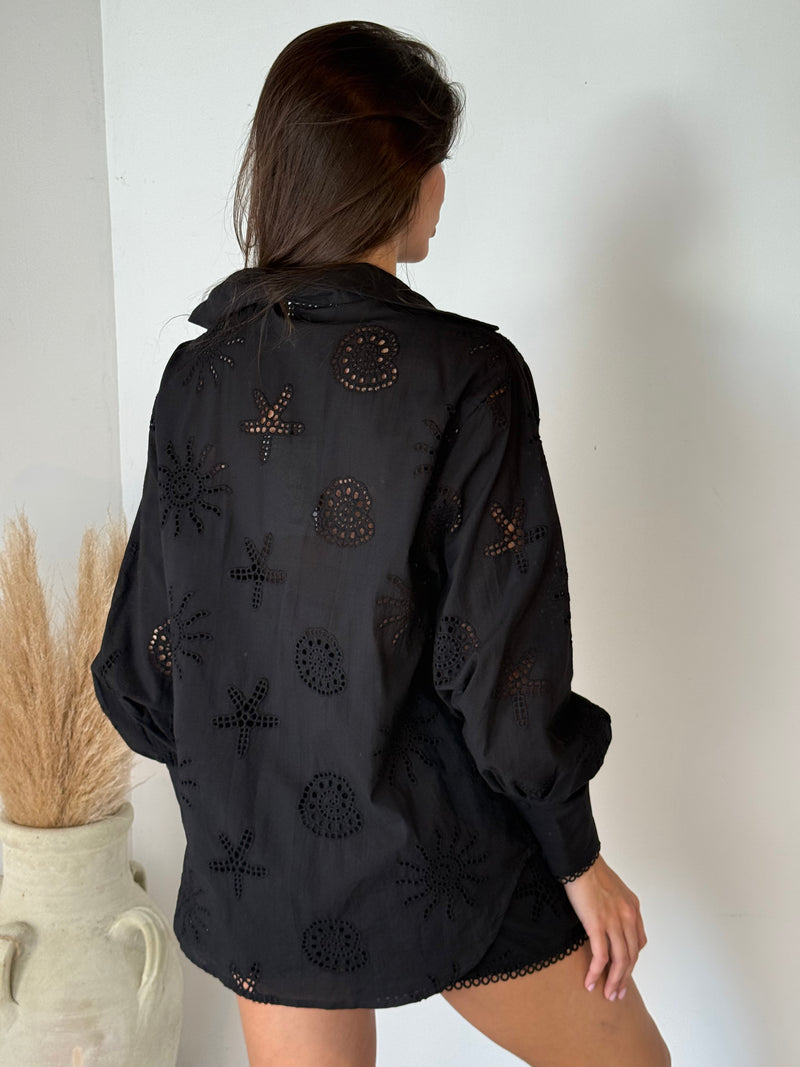Black Eyelet LS Set