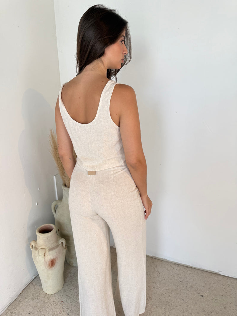 Linen Crop Top & Wide Leg Pants