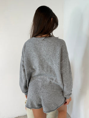Grey Sweater Cardigan & Short Set