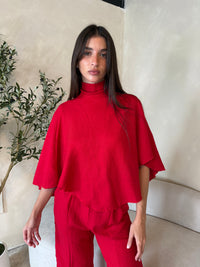 Cape Top And Slit Wide Leg Pant Set