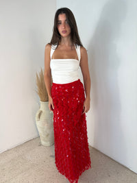 Red Sequins Maxi Skirt