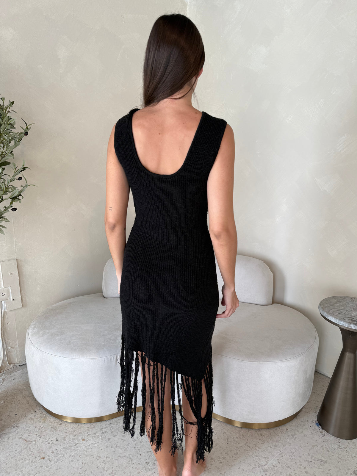 Asymmetrical Fringe Midi Dress