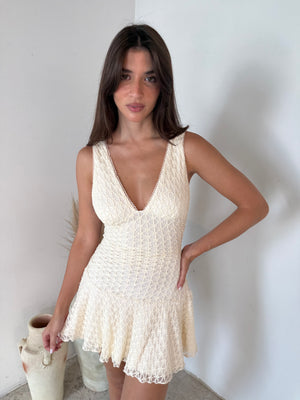 Cream Textured Mini Dress