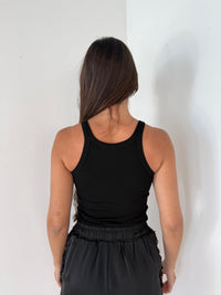 Black Ribbed Solid Tank Top