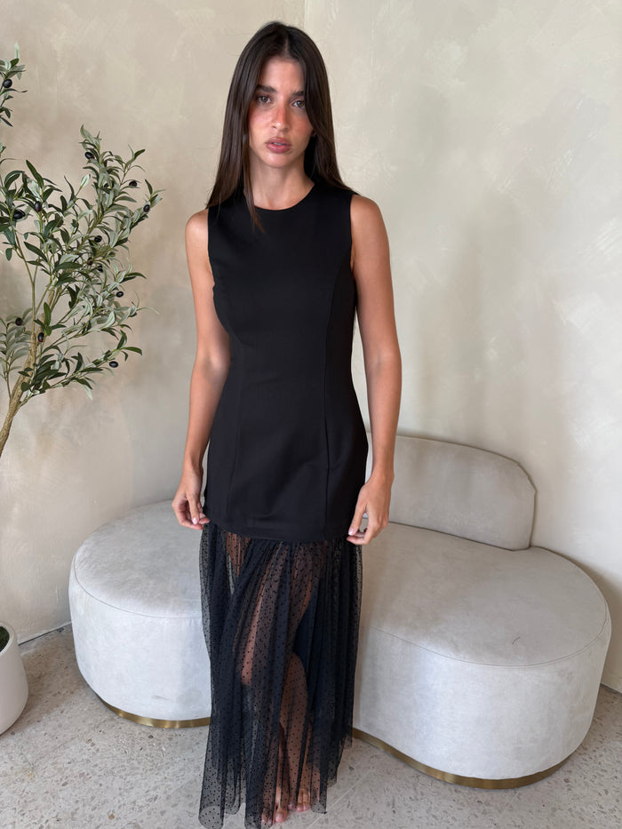Black Polka Mesh Dress