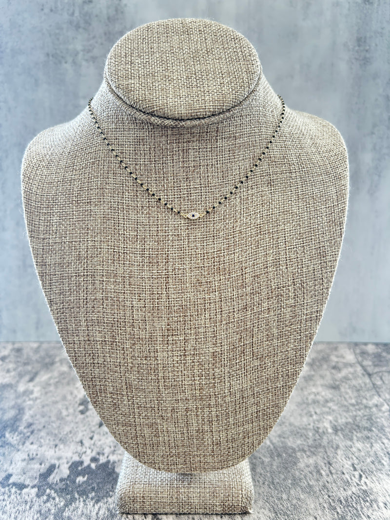 Black Beaded Evil Eye Necklace