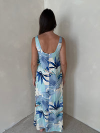 Blue Palm Printed Maxi Dress