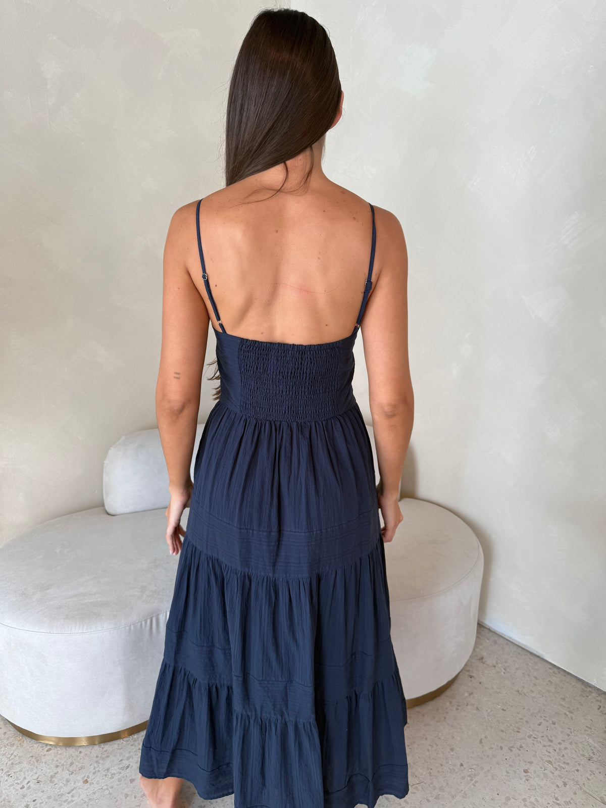 Navy Linen Strappy Maxi Dress
