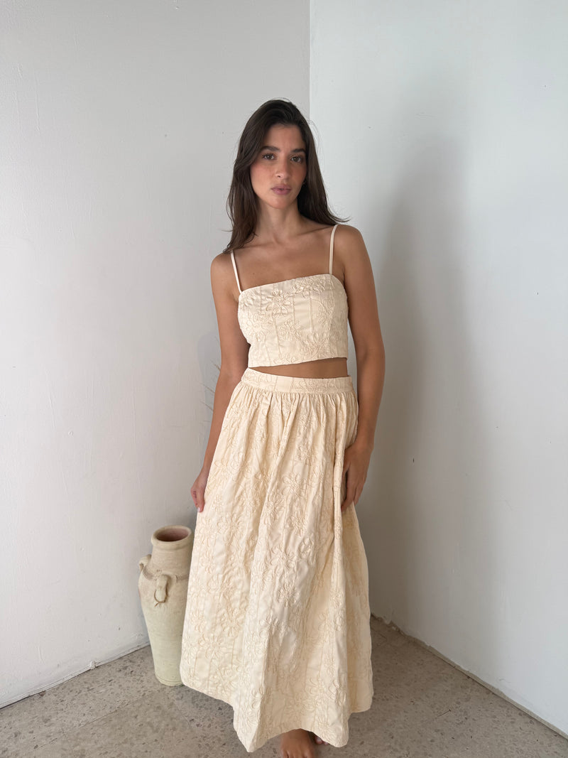 Floral Cream Tube Top & Skirt Set
