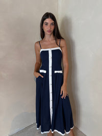 Navy Button Midi Dress