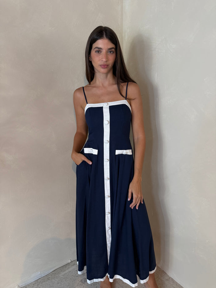Navy Button Midi Dress