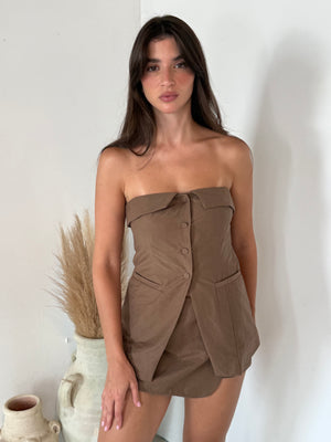 Button Strapless Top & Skort Set