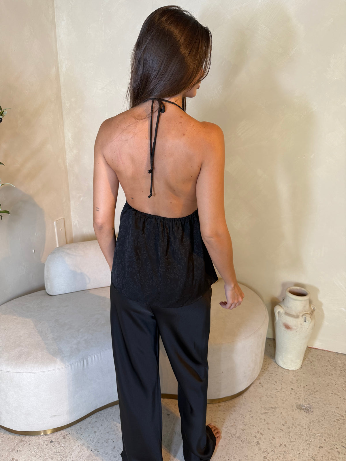 Black Satin Drawstring Pants