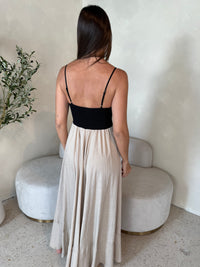 Taupe Black Color Block Maxi Dress