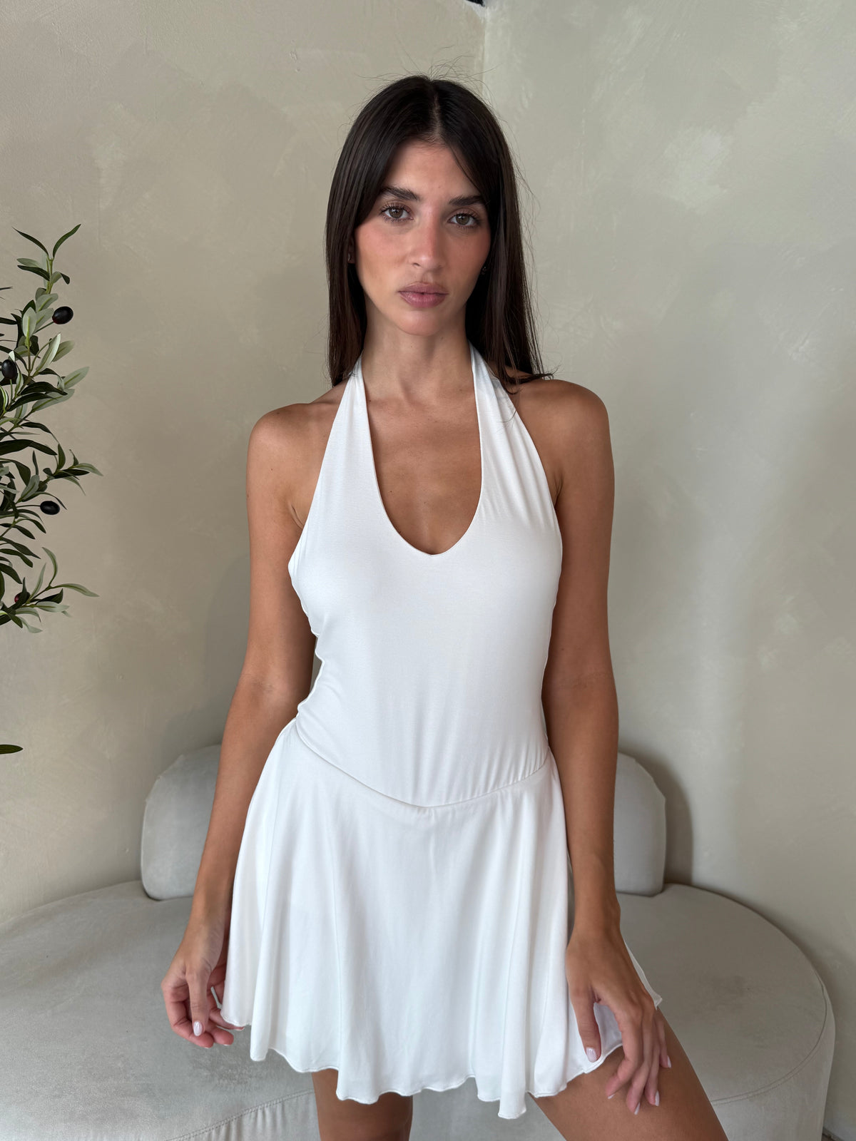 White Halter Mini Dress