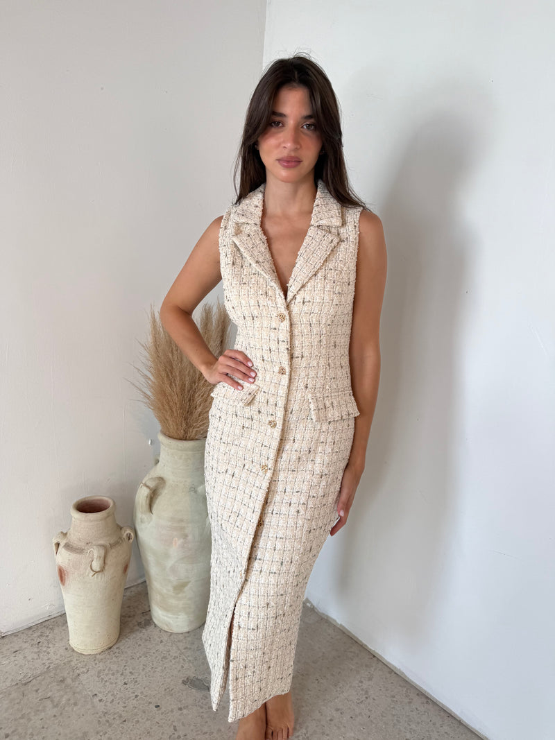 Tweed Sleeveless Midi Dress