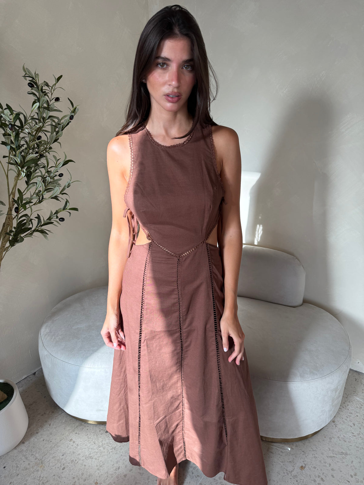Cocoa Trim Maxi Dress