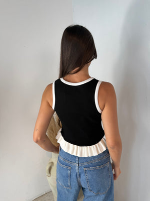 Black Ribbed Ruffle Top