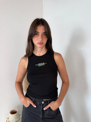 Olive Ribbed Beaded Tank