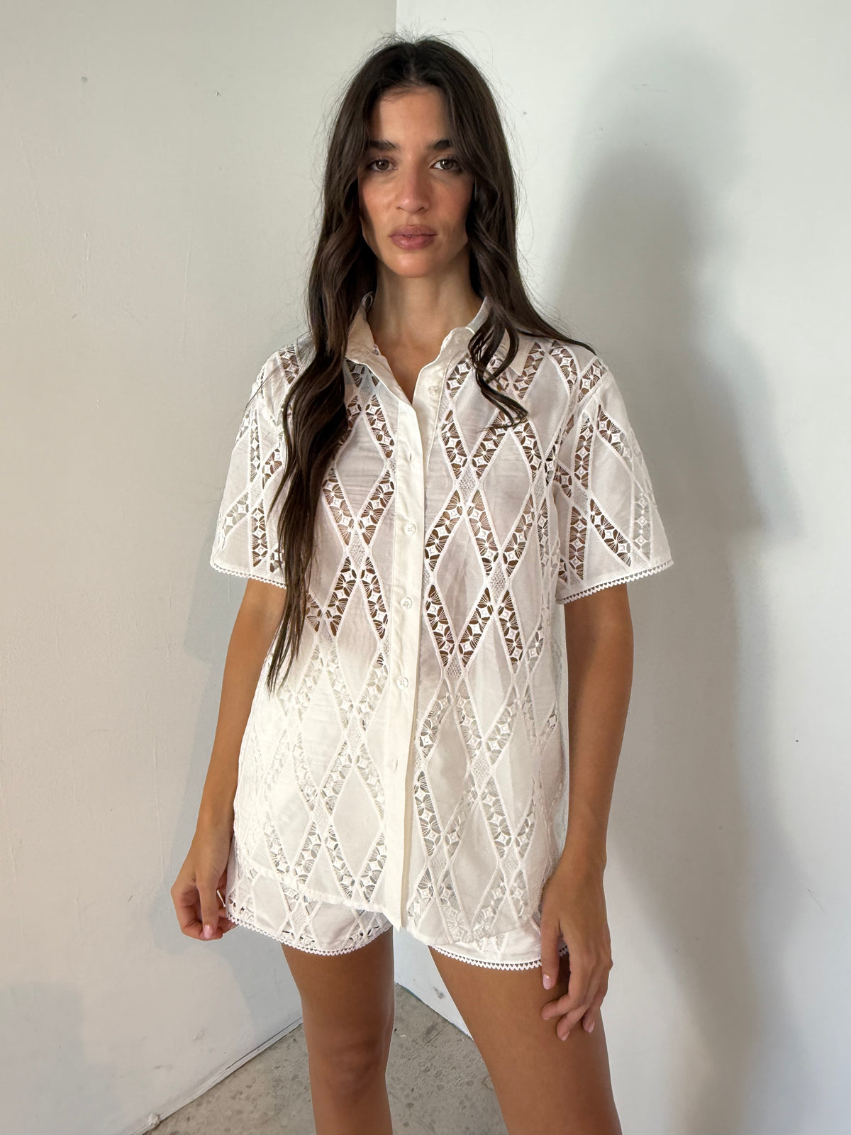 Eyelet Lace Shirt & Short Set