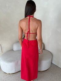 Linen Halter Backless Midi Dress
