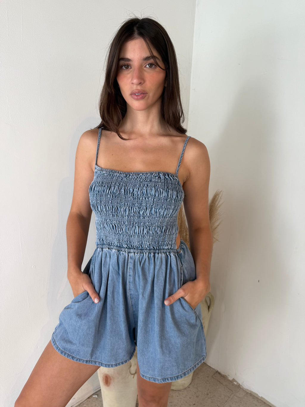 Denim Smocked Romper