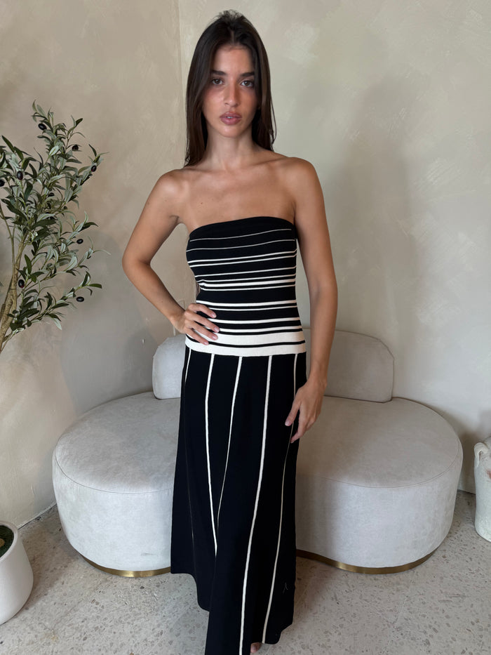 Black Stripe Strapless Maxi Dress