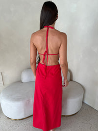 Linen Halter Backless Midi Dress