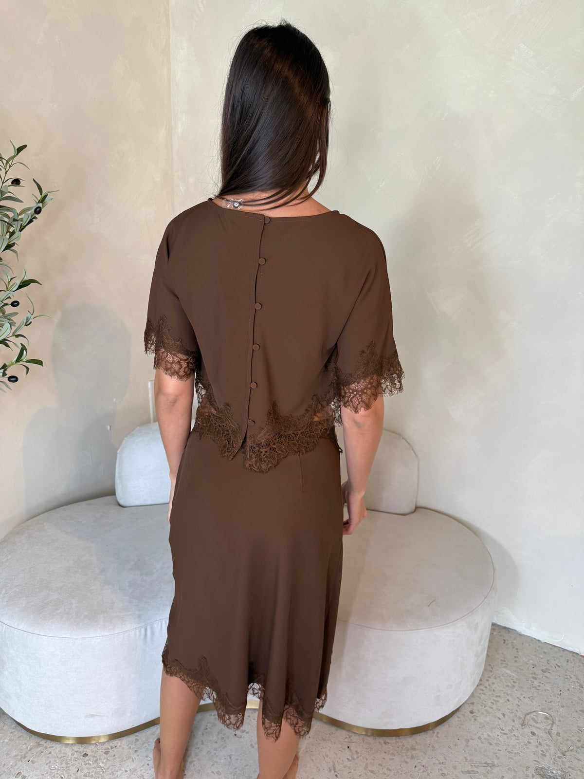 Satin Cape Top Brown & Skirt Set