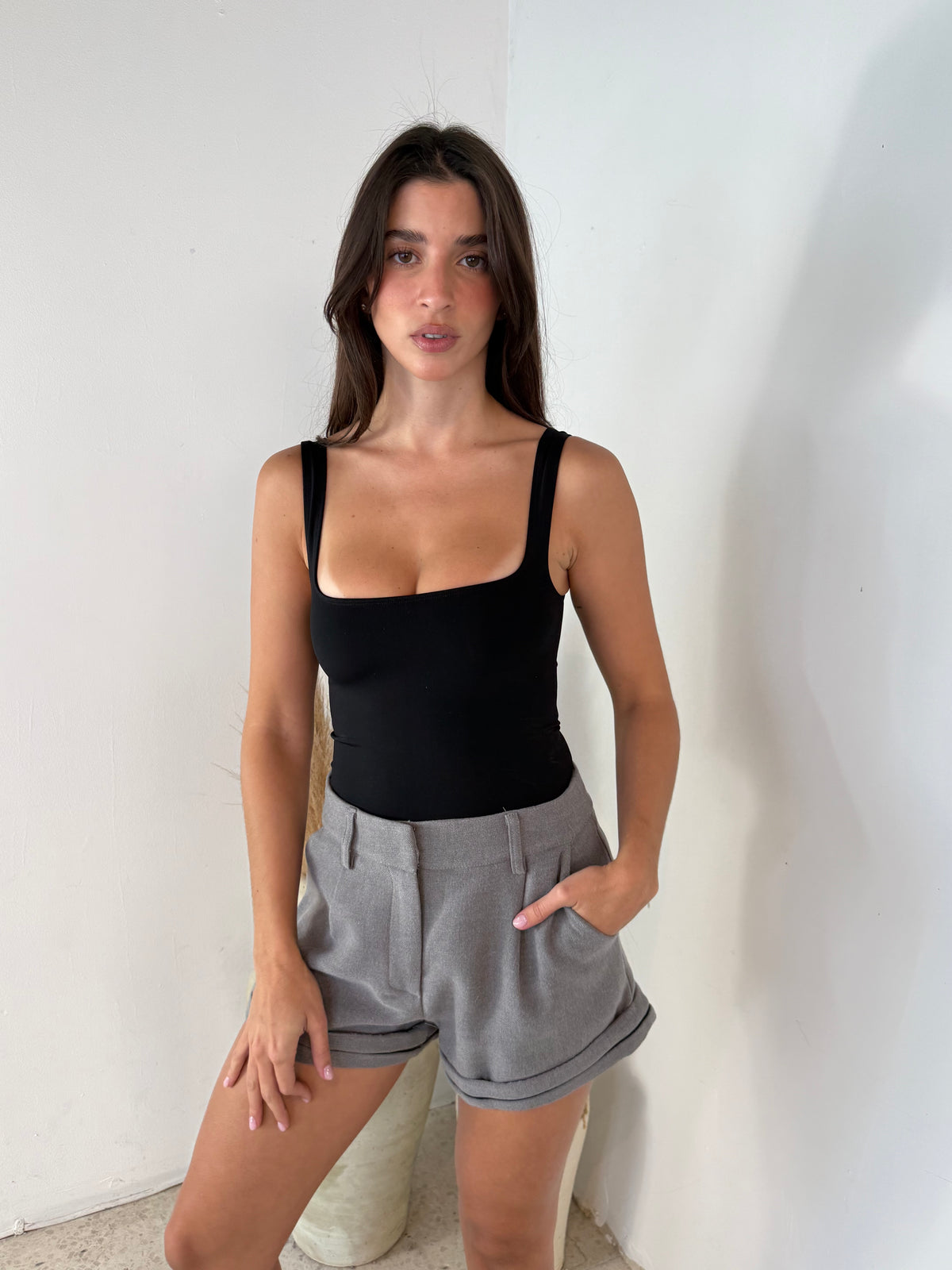 Shorts With Contrast Pu Leather Trim