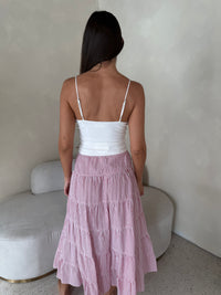 Stripe Drawstring Midi Skirt