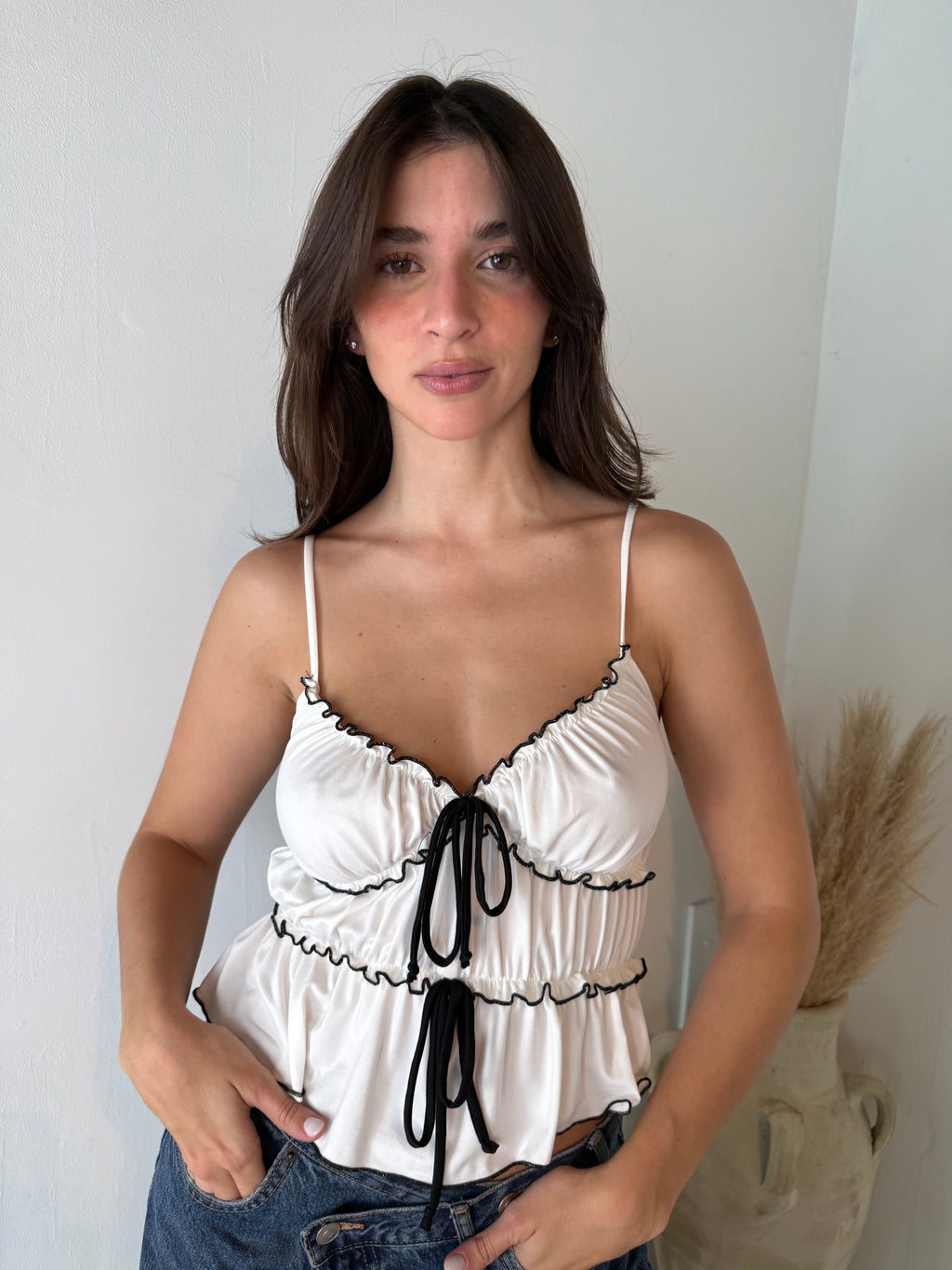 Black White Trim Strappy Top