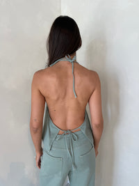 Halter Denim Top & Drawstring Pant Set