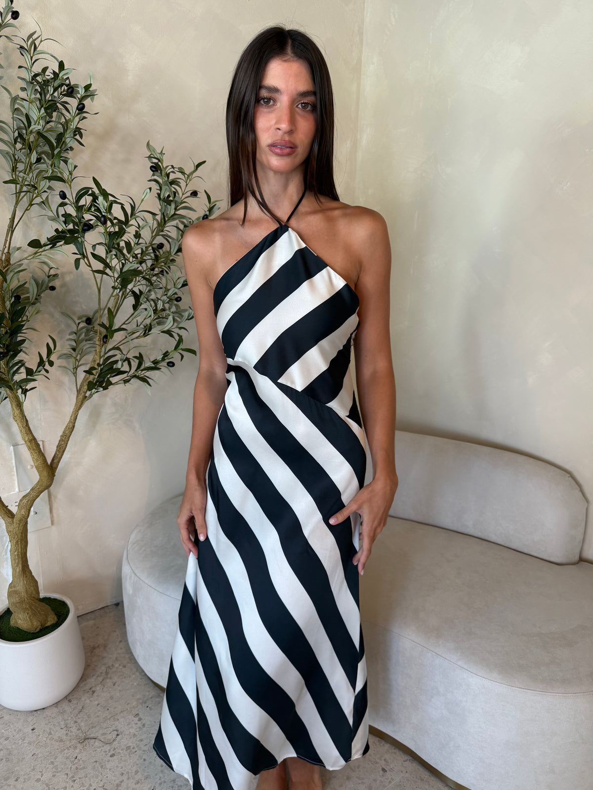 Striped Halter Midi Dress