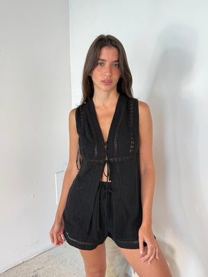Black Eyelet Top & Short Set