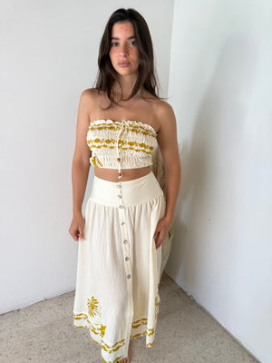 Ivory Golden Top & Skirt Set
