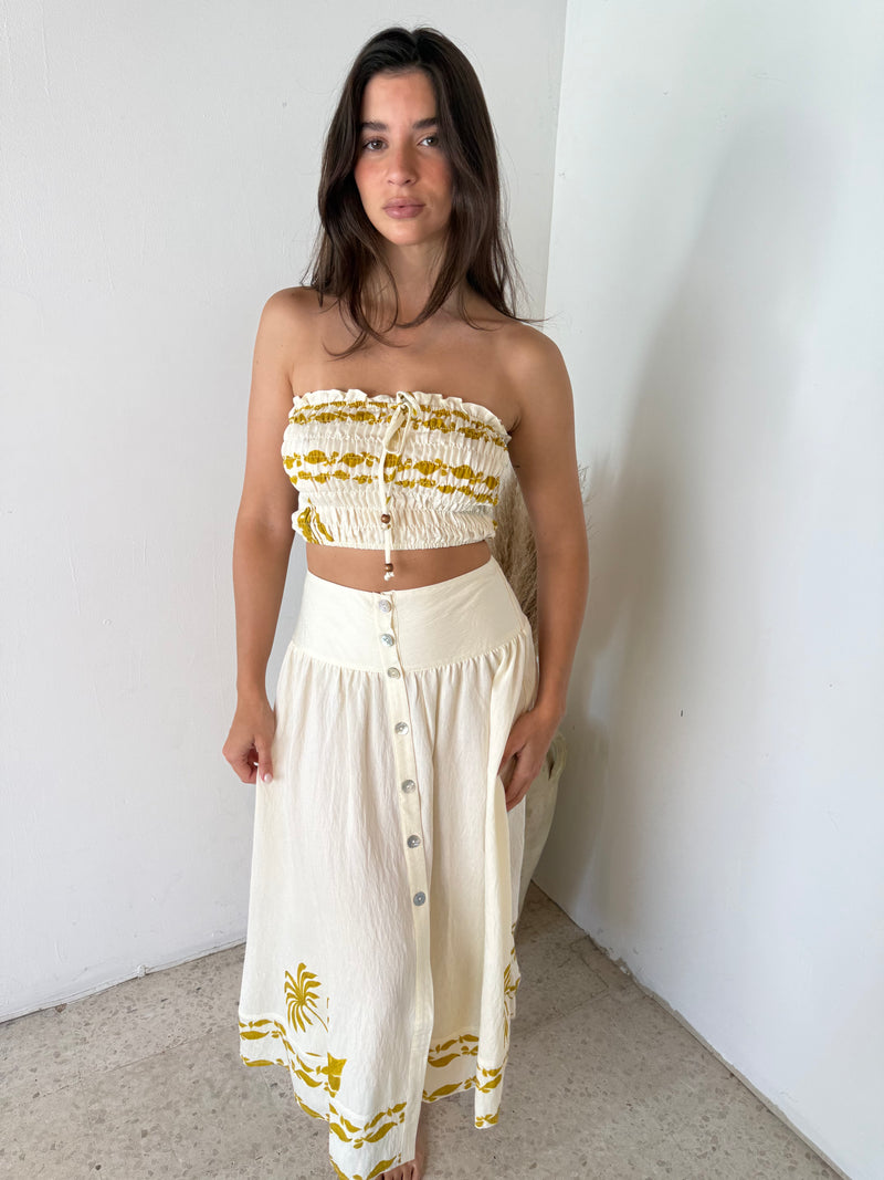 Ivory Golden Top & Skirt Set