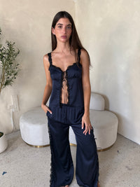 Satin Lace Trim Top & Pant Set