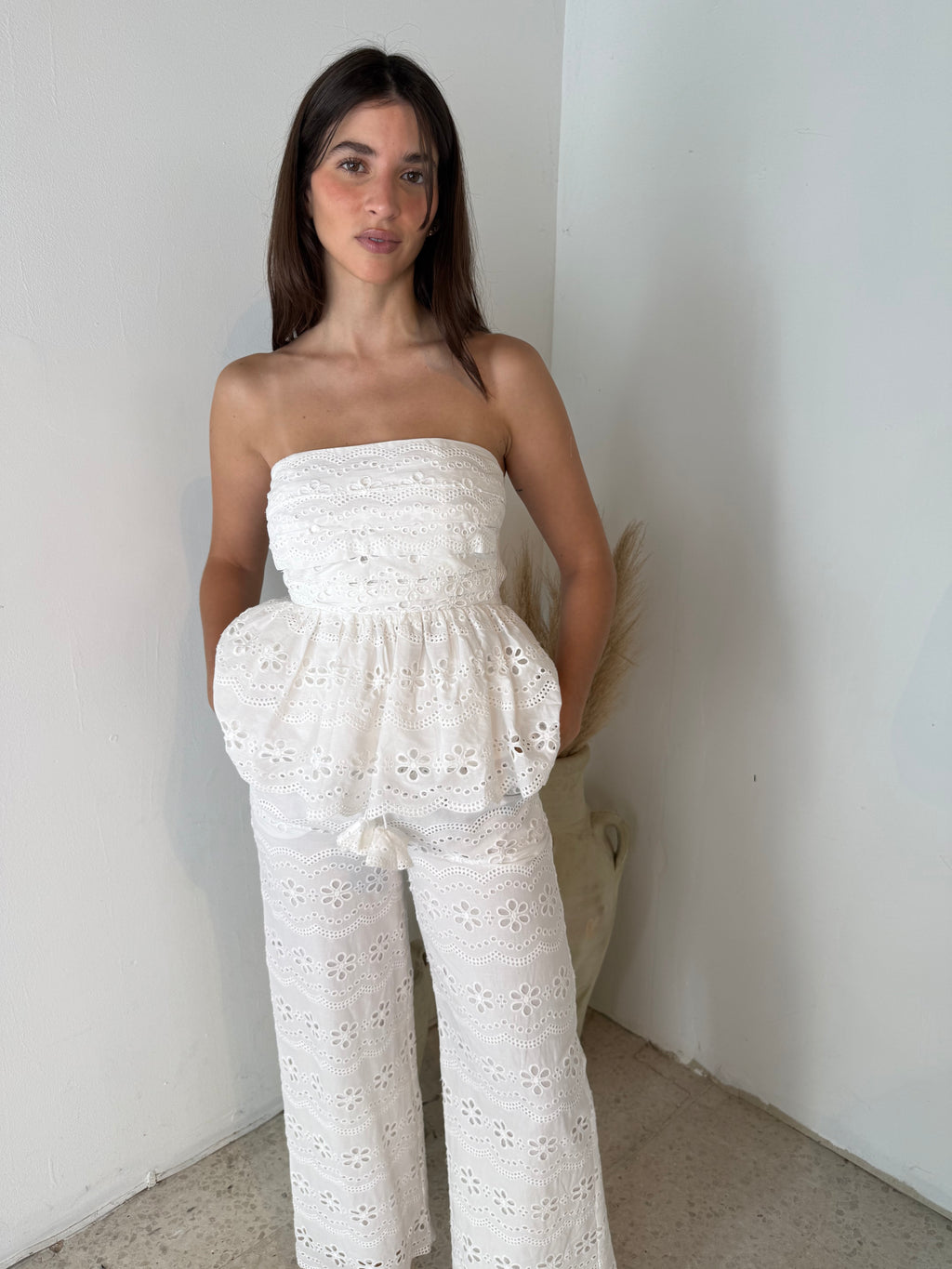 Eyelet Pleated Top & Pant Set