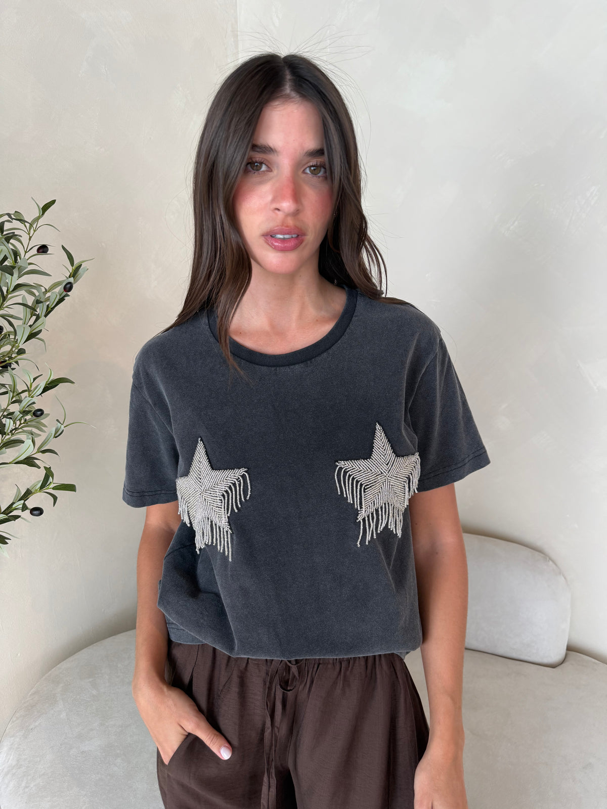 Grey Washed SS Star Top