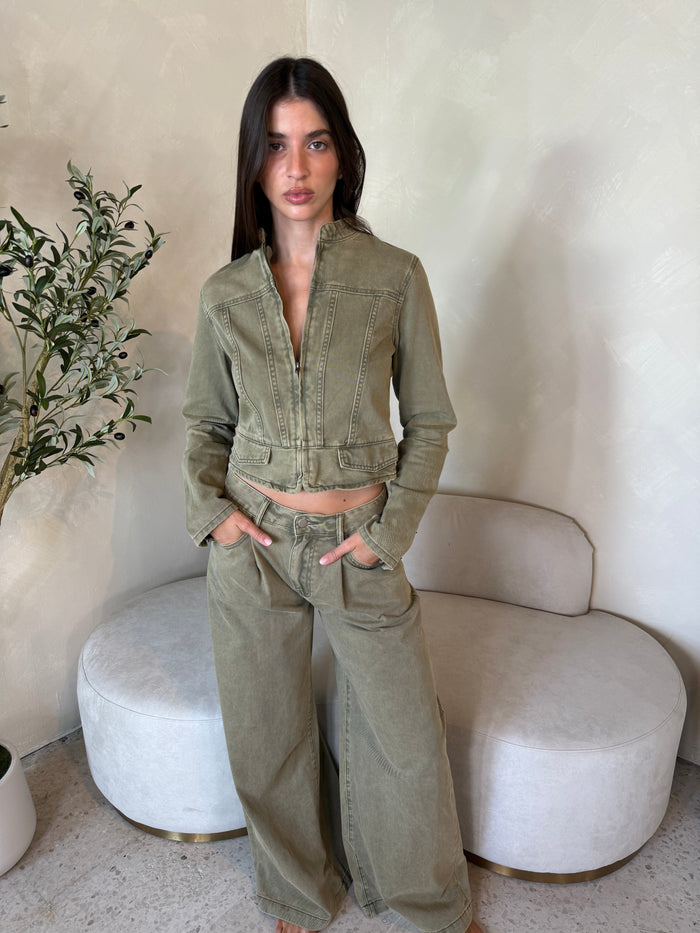 Olive Denim Jacket & Pant Set