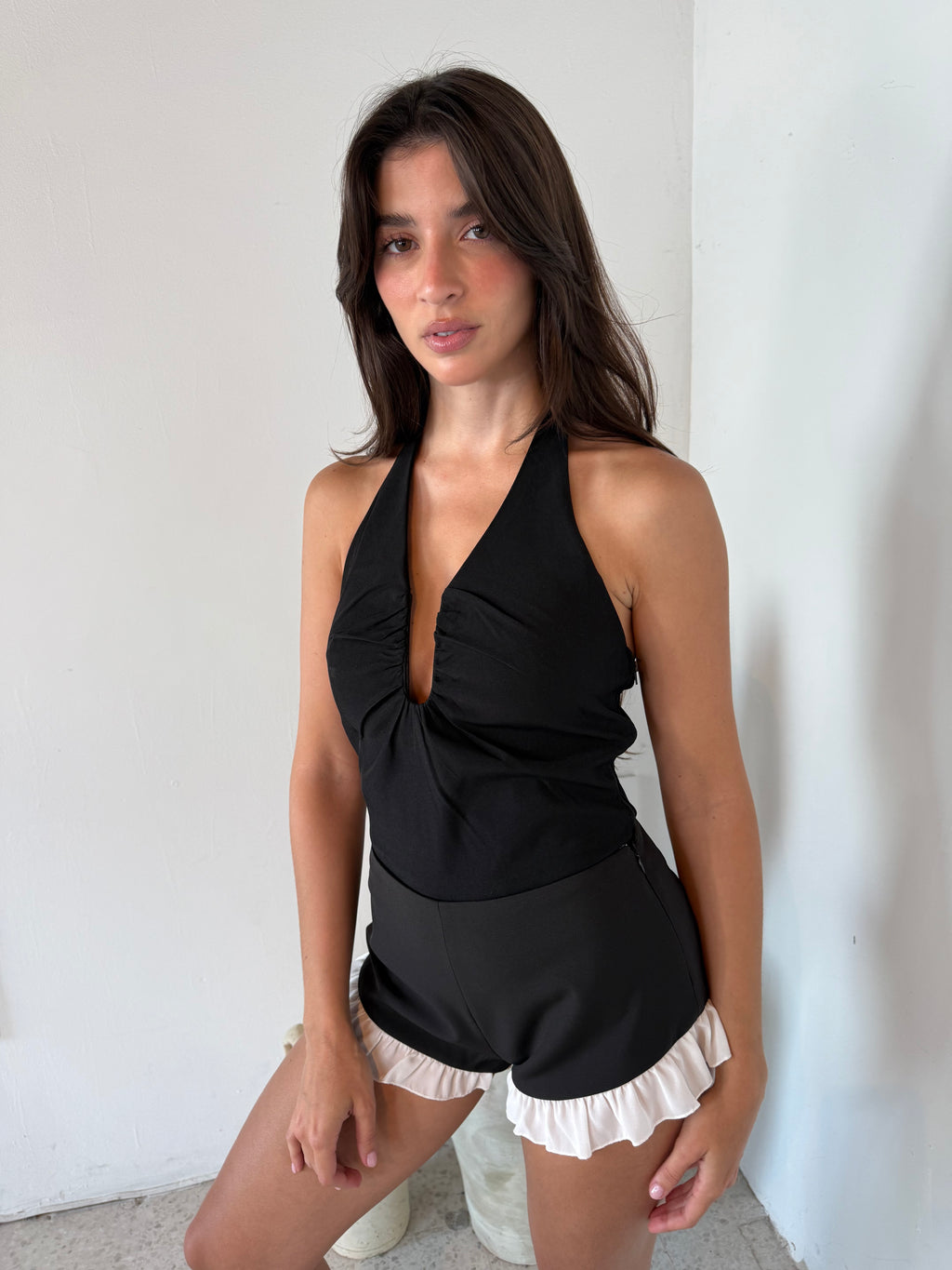 Black Halter Key Hole Top