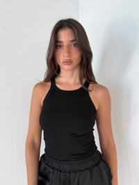 Black Ribbed Solid Tank Top