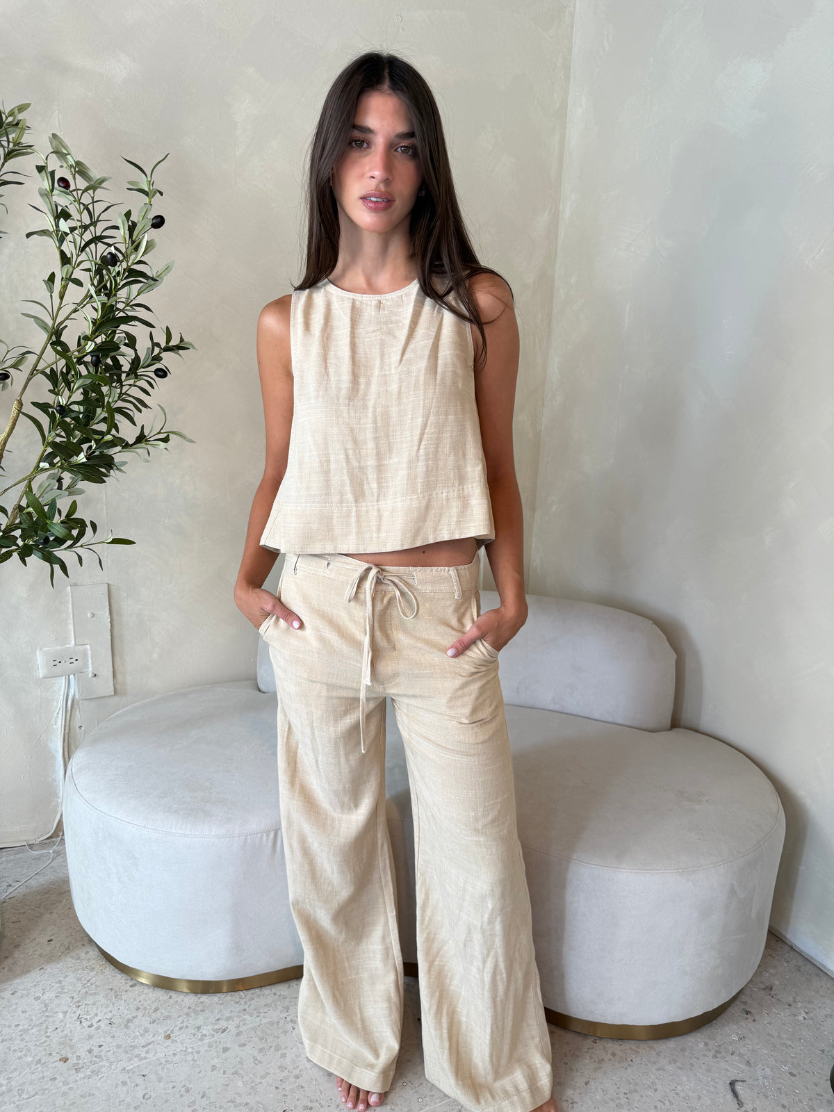 Beige Linen Stitch Set