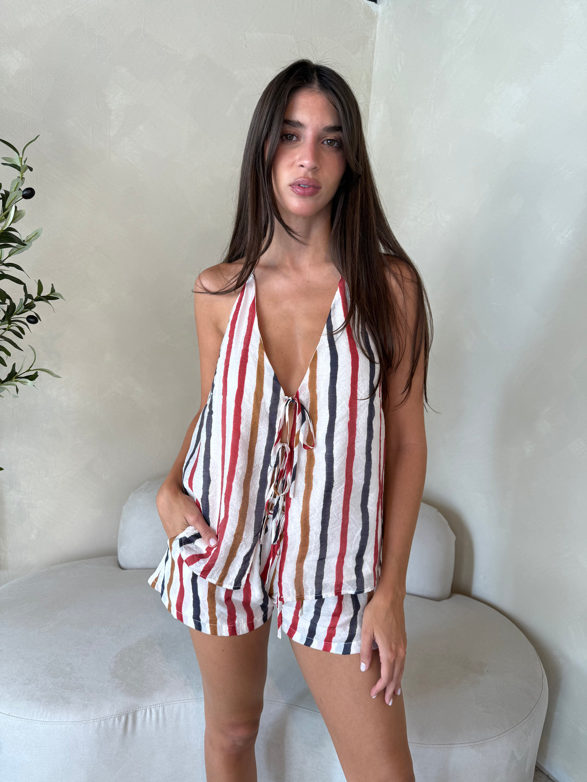 Stripe Tie Tank & Short Set