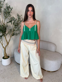 Green Top & Smocked Pant Set