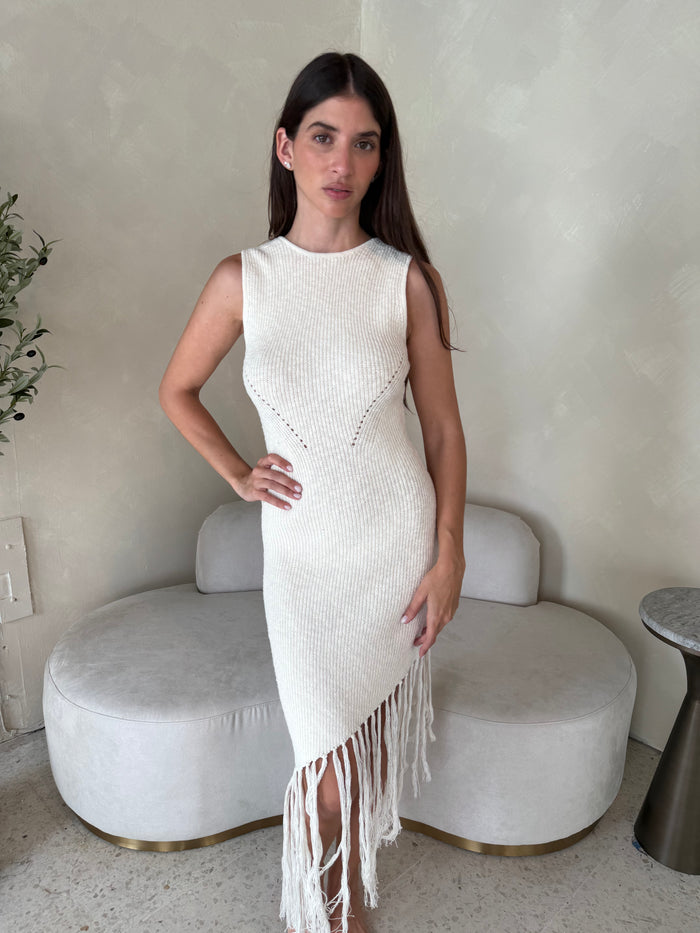 Asymmetrical Fringe Midi Dress