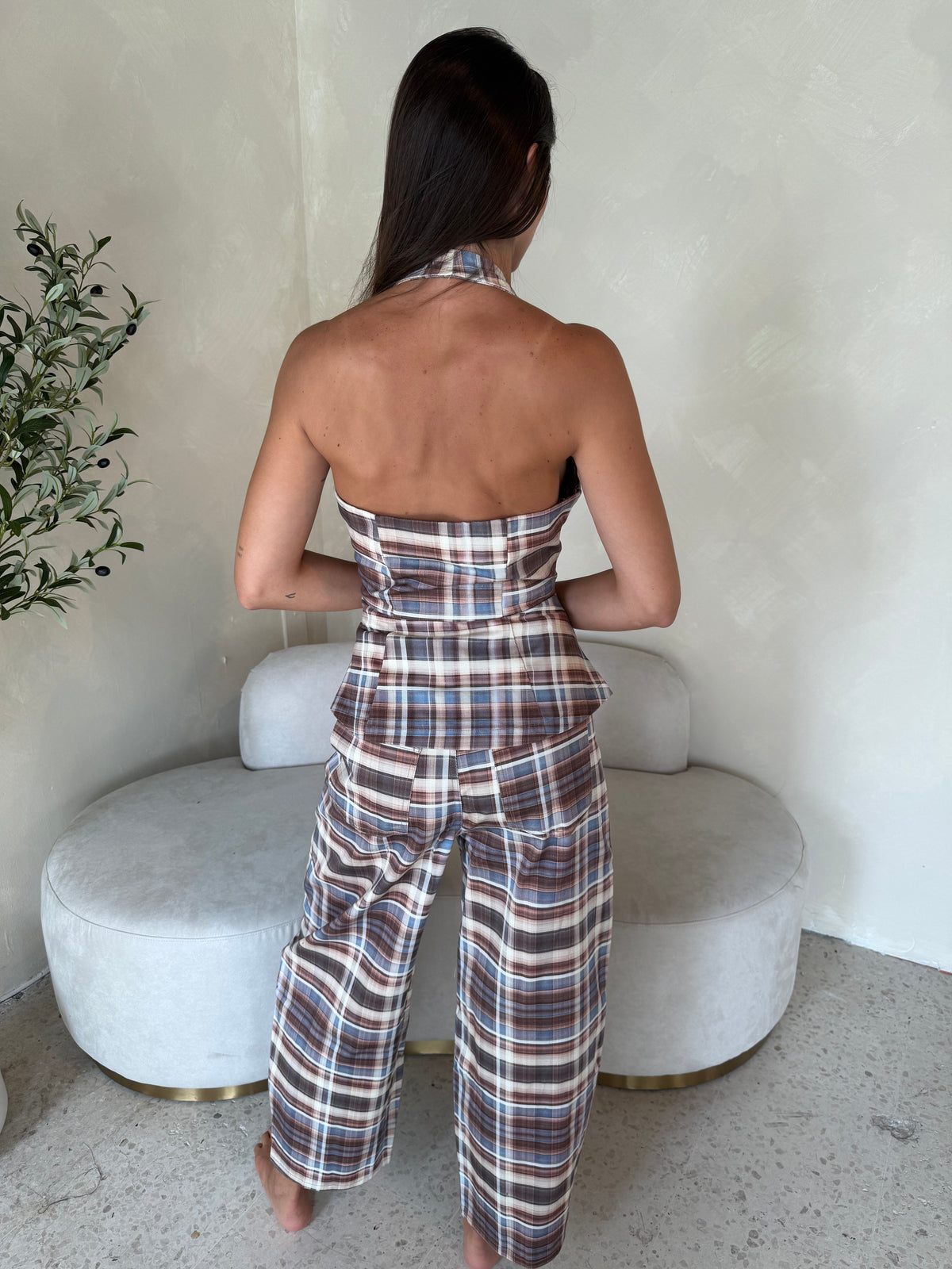 Plaid Halter Vest & Pant Set