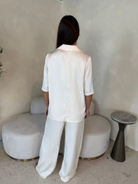 Cream Satin Blazer Set