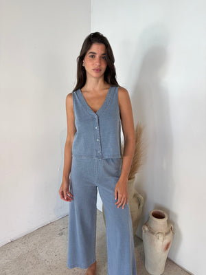 Washed Denim Top & Pant Set